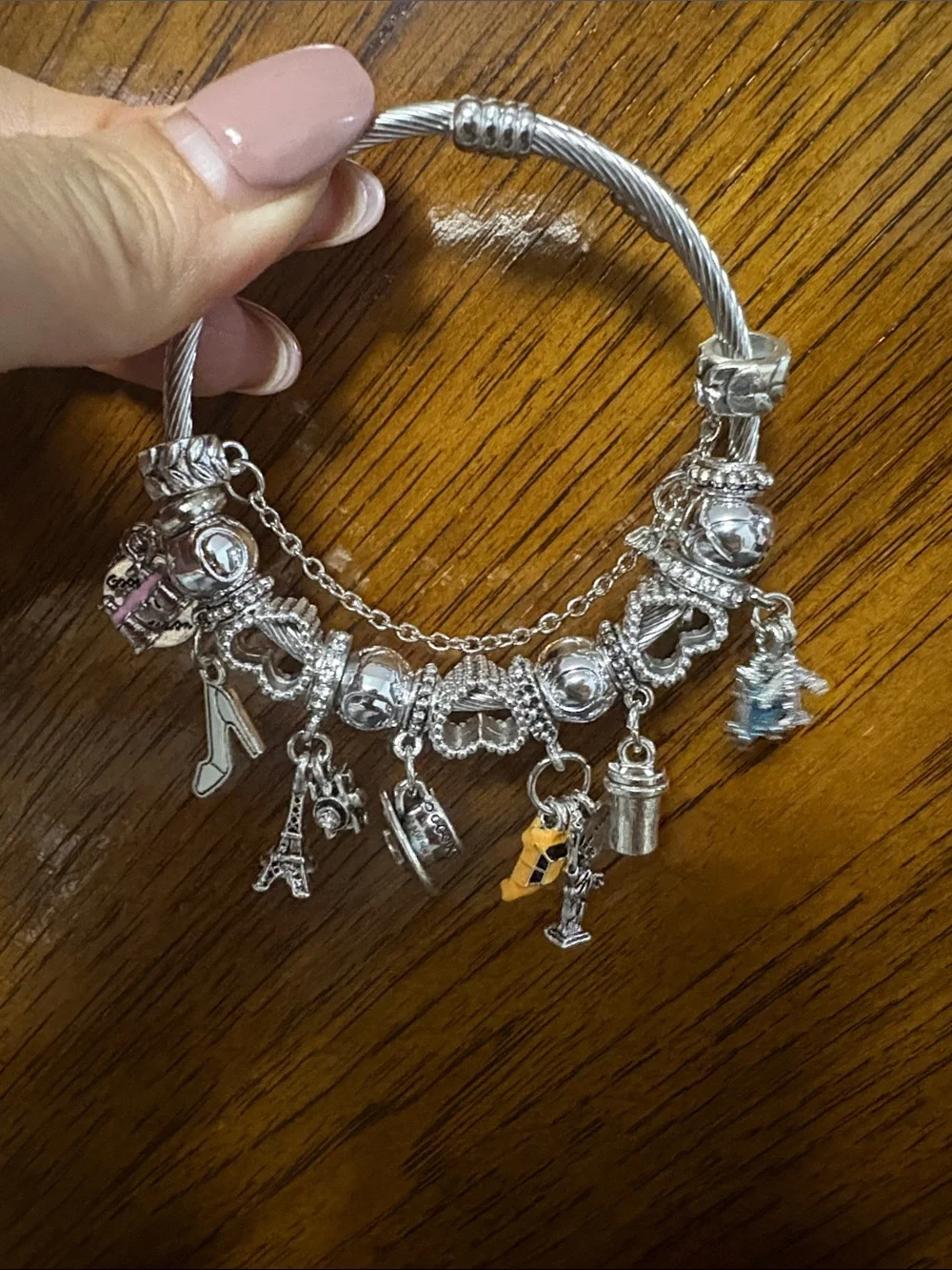 Silver Custom Multi-Charm Women’s Bracelet with Yellow Taxi Accent